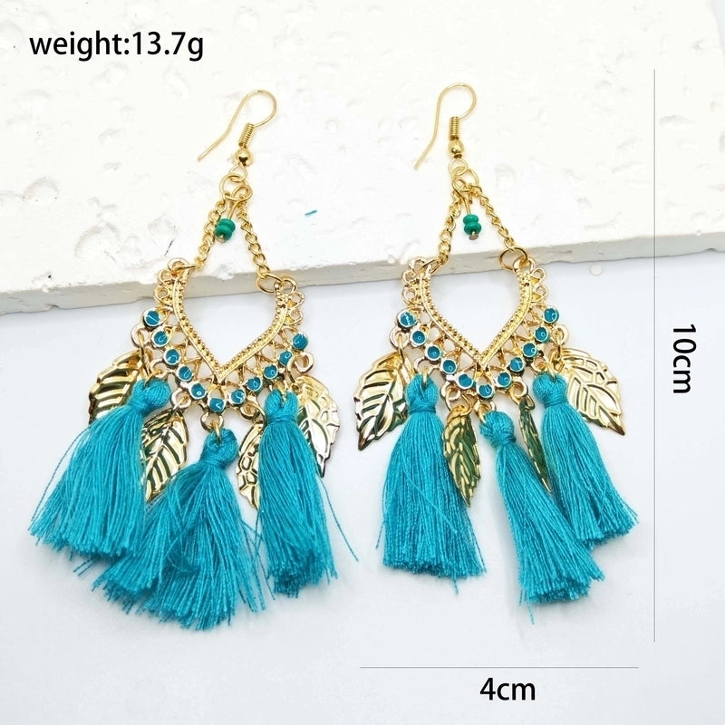 1 Pair Ethnic Style Bohemian Leaves Feather Tassel Plating 304 Stainless Steel 18K Gold Plated Stainless Steel Earrings