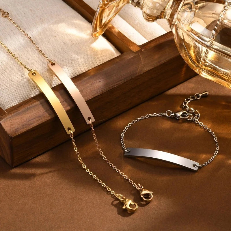 Sweet Solid Color 304 Stainless Steel 18K Gold Plated Cable Chain ID Bracelet In Bulk