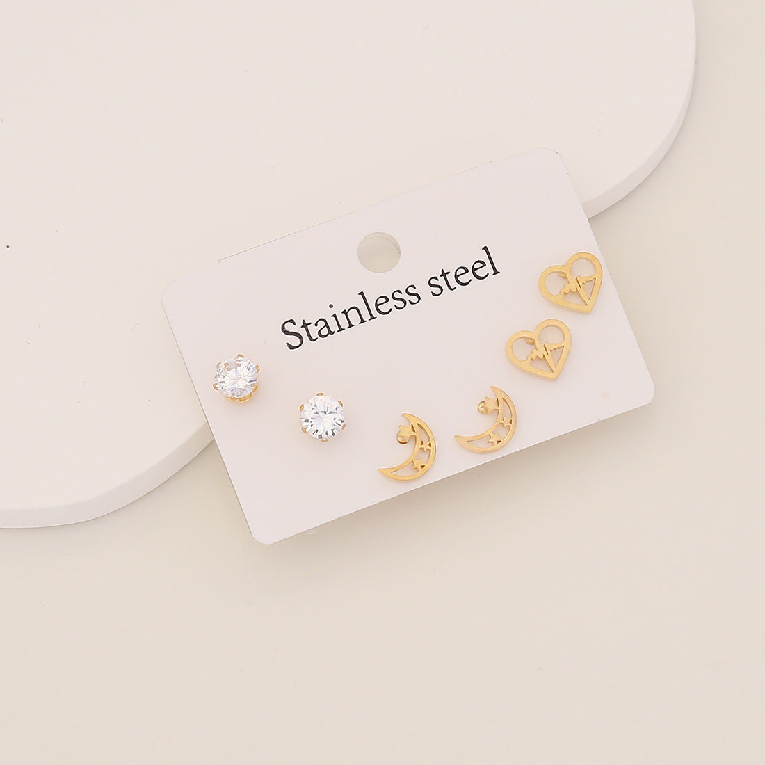 Expressive Heart Cross Pentagram Stainless Steel Electroplating Stud Earrings