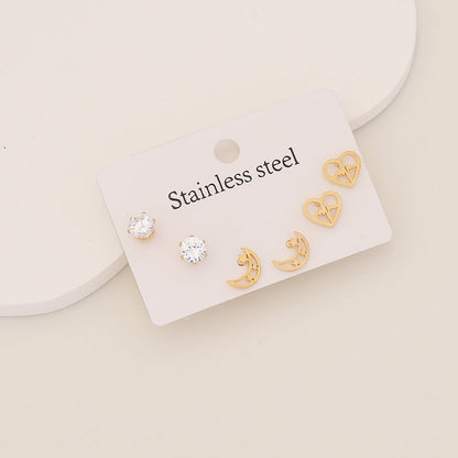 Expressive Heart Cross Pentagram Stainless Steel Electroplating Stud Earrings