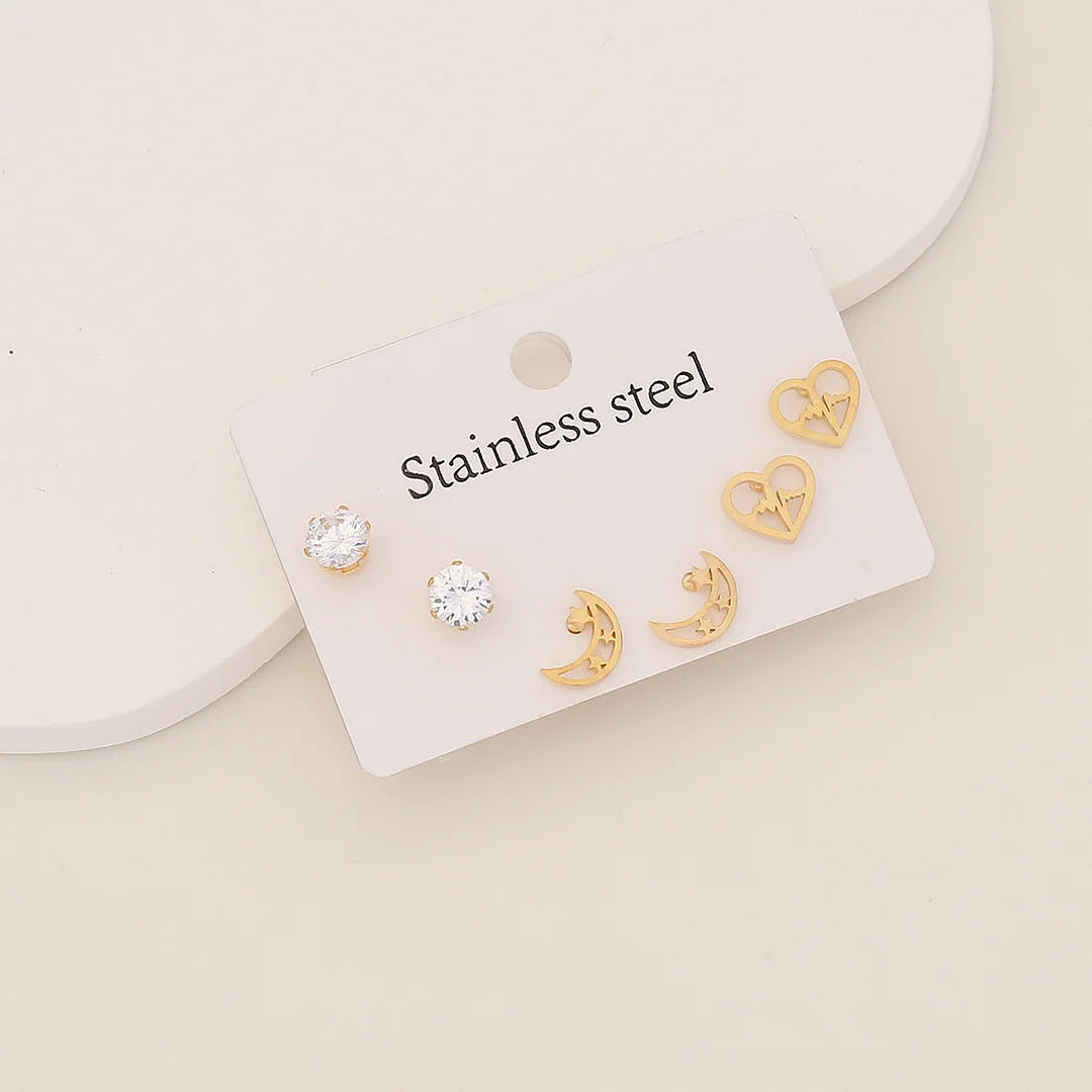 Expressive Heart Cross Pentagram Stainless Steel Electroplating Stud Earrings