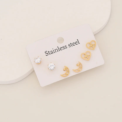 Expressive Heart Cross Pentagram Stainless Steel Electroplating Stud Earrings