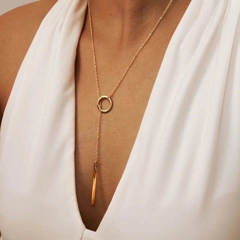 Minimalist Classic Style Solid Color 201 Stainless Steel Artificial Pearls Zircon 18K Gold Plated Layered Long Necklace