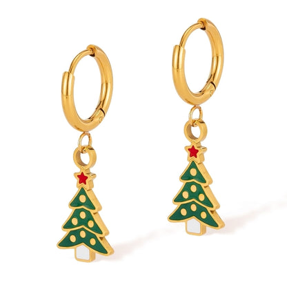 1 Pair Christmas IG Style Cute Christmas House Christmas Tree Bell Enamel Plating 304 Stainless Steel 18K Gold Plated Drop Earrings
