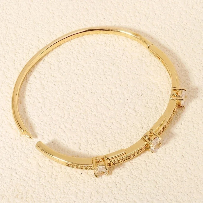 Copper Inlay Geometric Zircon Bangle