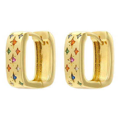 1 Pair Elegant Eight Awn Star Square Oval Plating Copper Zircon 18K Gold Plated Earrings