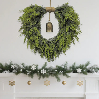 Beautiful Christmas Heart-shaped Bell Wreath Hand-feel Material Pinecone Home Decoration Fireplace Front Door Hanging