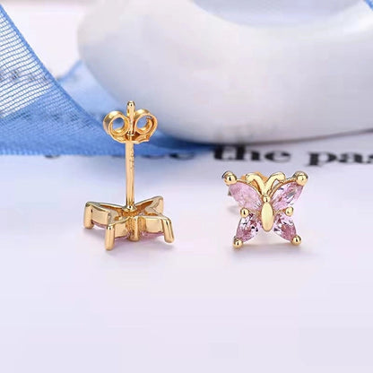 Minimalist Butterfly Copper Ear Studs Plating Inlay Rhinestones Copper Earrings