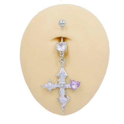 1 Piece Belly Rings Novelty Cross Heart Shape 316 Stainless Steel Alloy Epoxy Plating Rhinestones Glass White Gold Plated