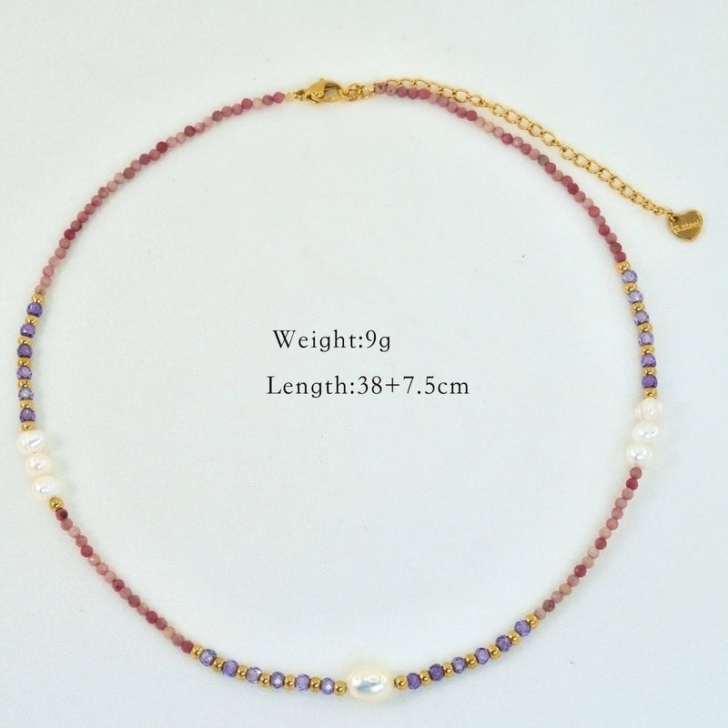 2 Pieces Hawaiian Bohemian Minimalist Geometric Freshwater Pearl Glass Titanium Steel Women\'S Necklace