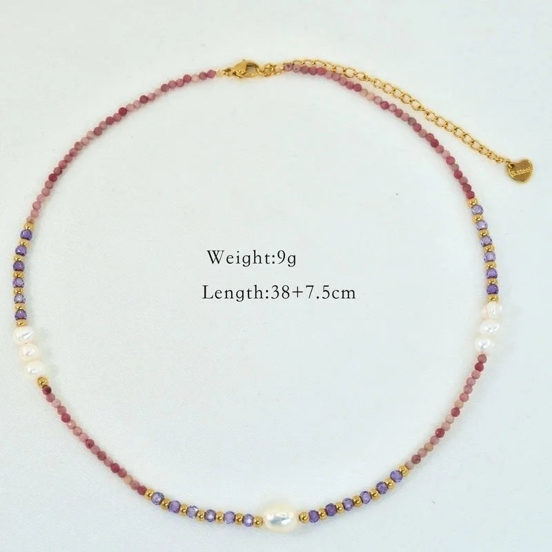 2 Pieces Hawaiian Bohemian Minimalist Geometric Freshwater Pearl Glass Titanium Steel Women\'S Necklace