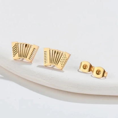 1 Pair Fashion Musical Instrument Plating 304 Stainless Steel 18K Gold Plated Ear Studs