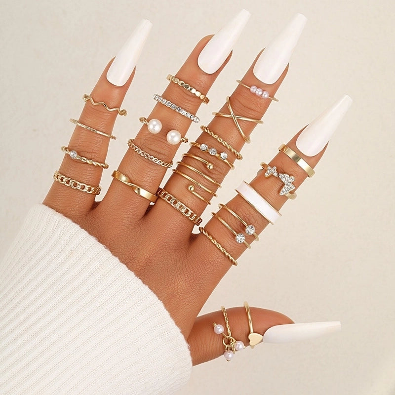 Casual Minimalist Heart Shape Flower Butterfly Alloy Inlay Pearl Zircon Women's Open Rings Rings