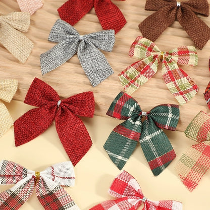 Kuhiro Christmas Bow Red Black Green Plaid Bow Imitation Linen OPP Bag Christmas Tree Wreath Decoration