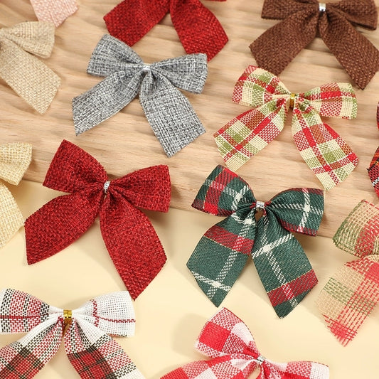 Kuhiro Christmas Bow Red Black Green Plaid Bow Imitation Linen OPP Bag Christmas Tree Wreath Decoration