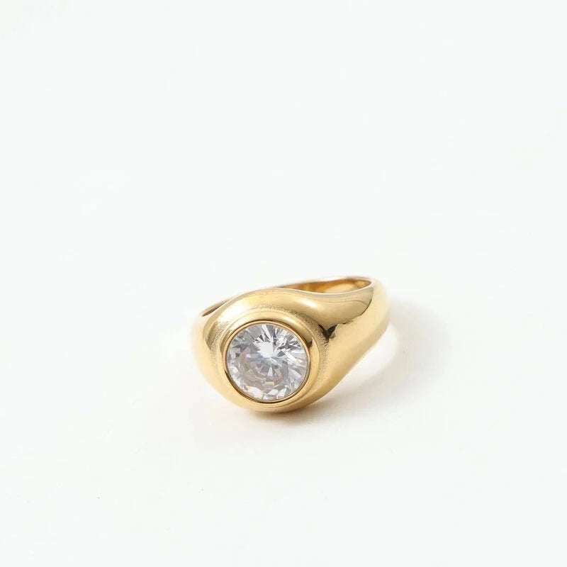 Minimalist Classic Style Solid Color Titanium Steel Rhinestones Inlay Rings