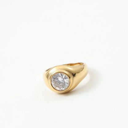 Minimalist Classic Style Solid Color Titanium Steel Rhinestones Inlay Rings