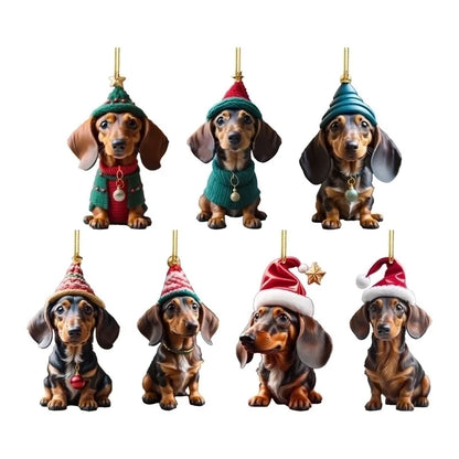 Cross-border New Christmas Fun Sausage Dog Car Decoration Pendant Acrylic Flat Car Interior Decoration Pendant