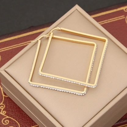 1 Pair Retro Commute Star Water Droplets Heart Shape Inlay Stainless Steel Rhinestones 18K Gold Plated Earrings