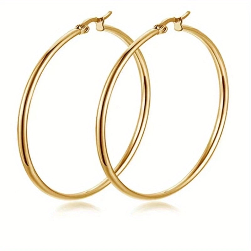 1 Pair Basic Minimalist Commute Round 304 Stainless Steel 18K Gold Plated Earrings