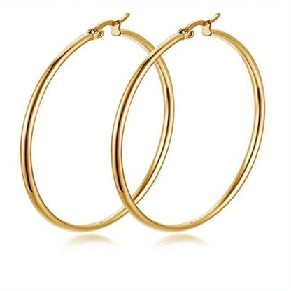 1 Pair Basic Minimalist Commute Round 304 Stainless Steel 18K Gold Plated Earrings