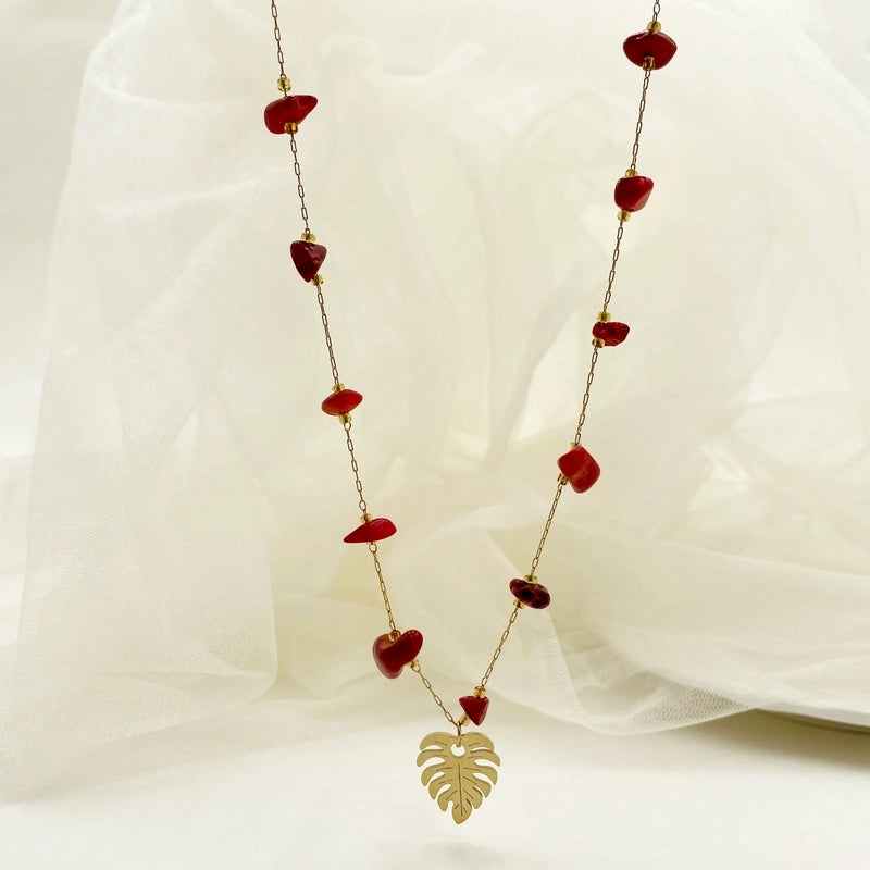 Casual Vacation Leaves Stainless Steel Gravel Polishing Plating Gold Plated Necklace