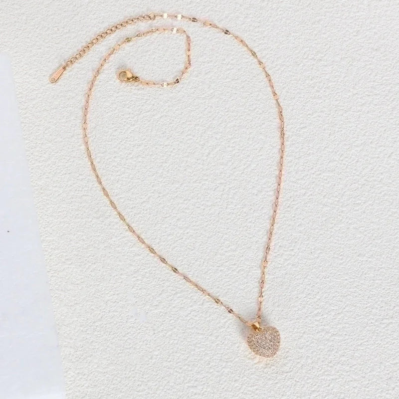 Stainless Steel 18K Gold Plated White Gold Plated Minimalist Plating Inlay Heart Shape Zircon Pendant Necklace