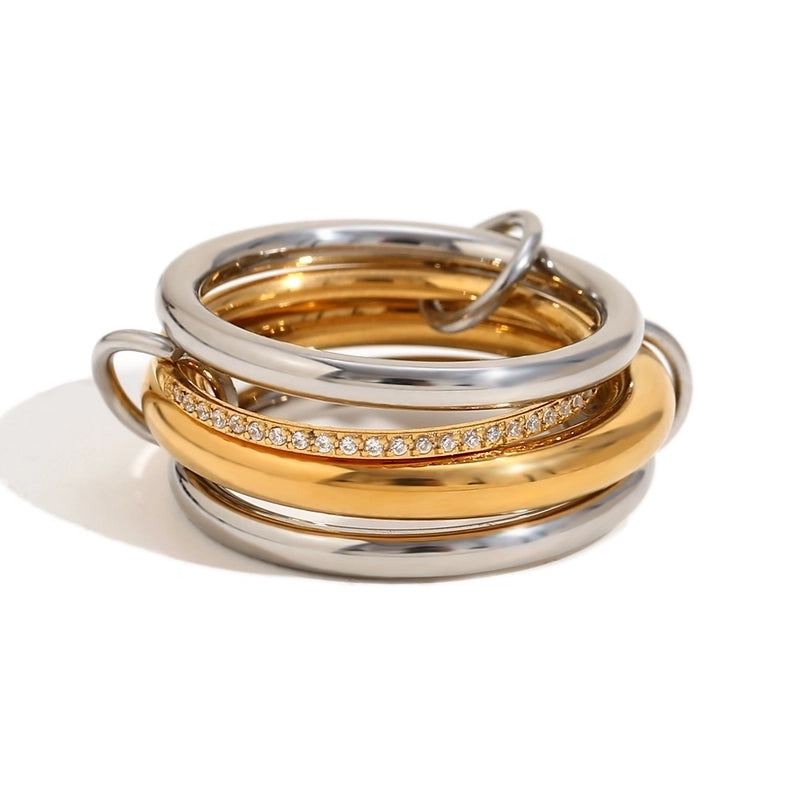 IG Style Circle 304 Stainless Steel Rhinestones 18K Gold Plated Layered Plating Inlay Rings