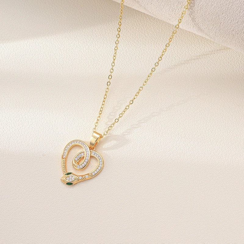 Hip-Hop Minimalist Shiny Heart Shape 304 Stainless Steel Copper Zircon 18K Gold Plated Inlay Pendant Necklace