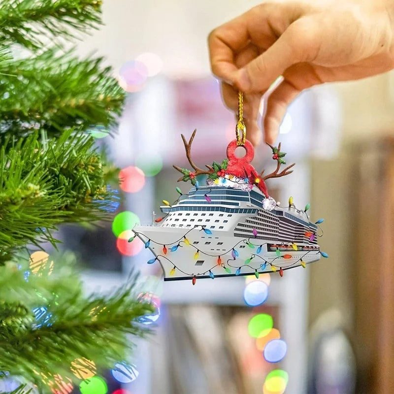 Christmas Tree Decoration Truck Steamboat Excavator Fire Truck Jeep Hanging Pendant Christmas Party Gift