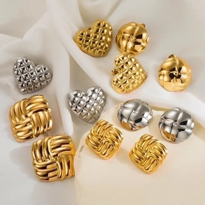 1 Pair Minimalist Classic Style Argyle 304 Stainless Steel 14K Gold Plated Stainless Steel Earrings