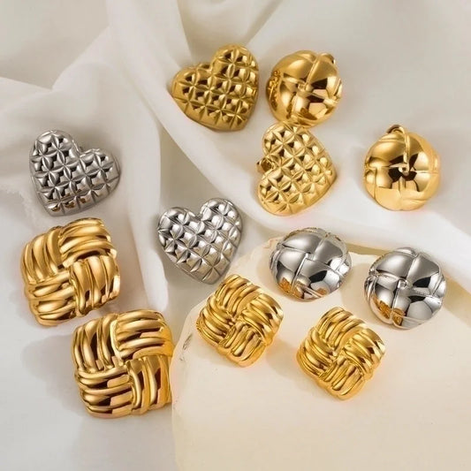 1 Pair Minimalist Classic Style Argyle 304 Stainless Steel 14K Gold Plated Stainless Steel Earrings