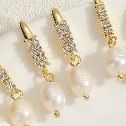1 Pair Sweet Minimalist Water Droplets Plating Inlay Freshwater Pearl Copper Zircon 14k Gold Plated Ear Hook