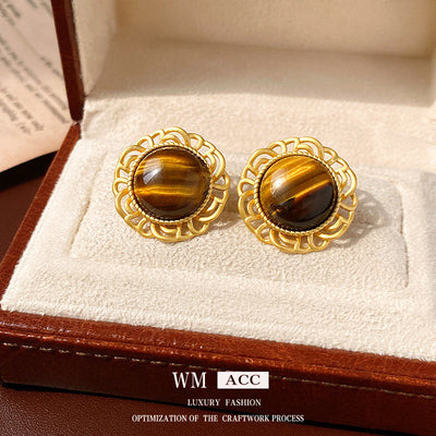 2 Pieces Mid-century Modern Round Geometric Copper Electroplating Earrings