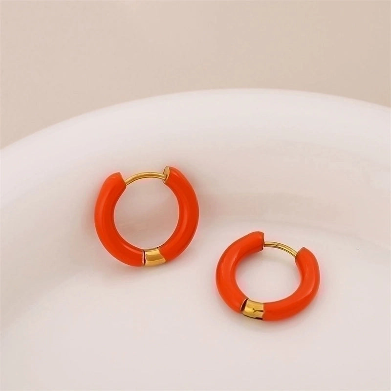 1 Pair Minimalist Circle Enamel Plating Stainless Steel Titanium Steel 18K Gold Plated Earrings