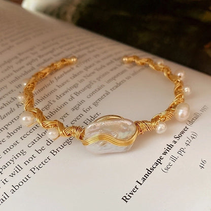 Retro Freshwater Pearl Copper Bracelets Bangle In Bulk