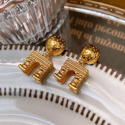 2 Pieces Mid-century Modern Round Geometric Copper Electroplating Earrings