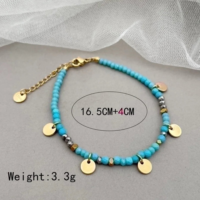 IG Style Casual Round 304 Stainless Steel Natural Stone Labradorite Gold Plated Bracelets In Bulk