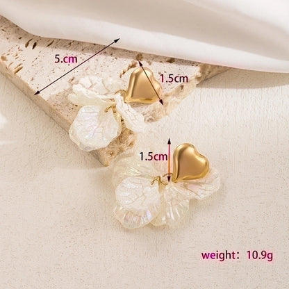 1 Pair Minimalist Heart Shape Plating Inlay Stainless Steel Artificial Pearls 18k Gold Plated Drop Earrings