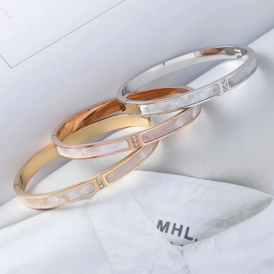 Ins Style Elegant Korean Style Geometric Stainless Steel Plating Diamond 18k Gold Plated Bangle