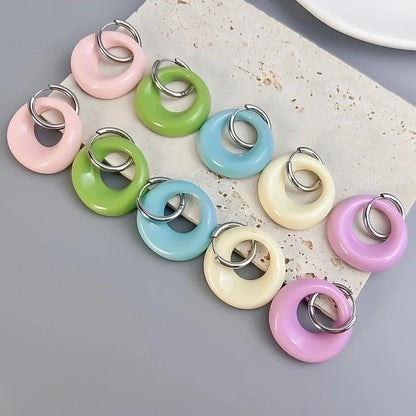 1 Pair Sweet Round Stainless Steel Resin Earrings