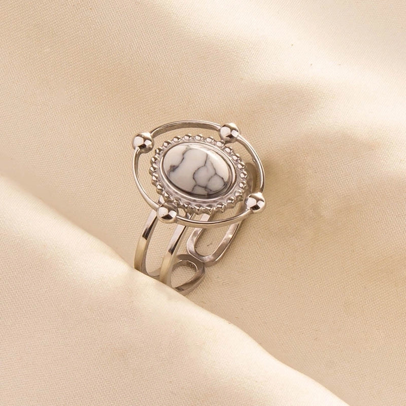 5 Pieces 304 Stainless Steel Retro Inlay Oval Artificial Gemstones Rings