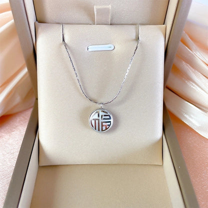 Casual Commute Geometric Titanium Steel Shell Zircon Inlay Pendant Necklace