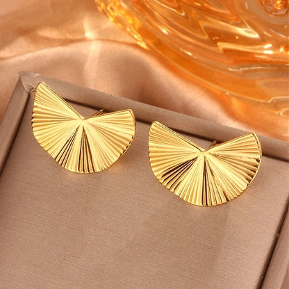 1 Pair Minimalist Sector Leaves Heart Shape Pleated 304 Stainless Steel 18K Gold Plated Ear Studs
