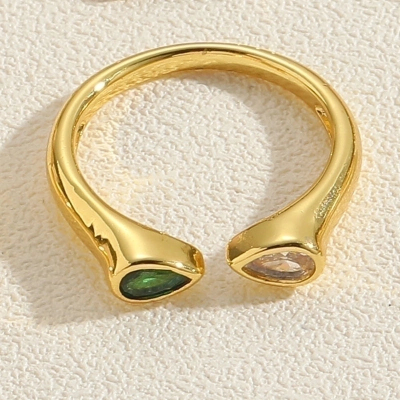 Elegant Minimalist Water Droplets Copper Plating Inlay Zircon 14k Gold Plated Open Rings