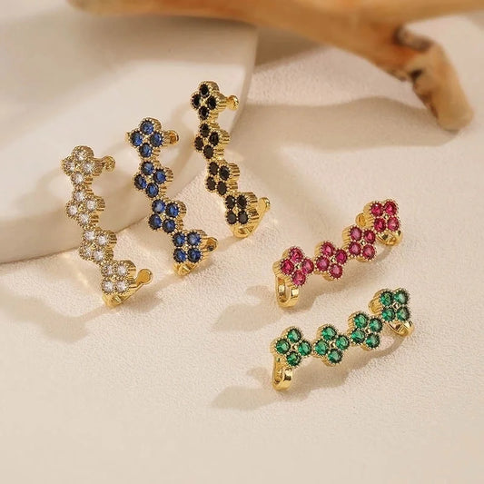 1 Pair Elegant Shiny Four Leaf Clover Inlay Copper Zircon 18K Gold Plated Ear Studs