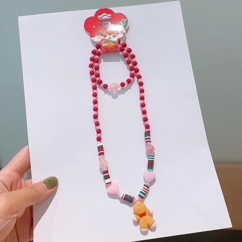 Cute Christmas Tree Santa Claus Elk Resin Beaded Christmas Kid's Jewelry Set