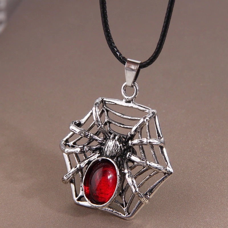 Cool Style Spider Spider Web Skull Alloy Wax Rope Inlay Rhinestones Halloween Men's Pendant Necklace