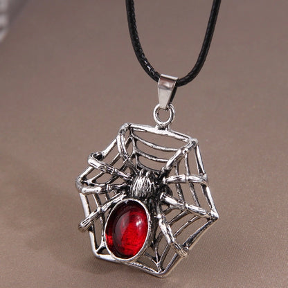 Cool Style Spider Spider Web Skull Alloy Wax Rope Inlay Rhinestones Halloween Men's Pendant Necklace