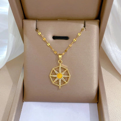 Fashion Geometric Titanium Steel Copper Plating Artificial Diamond Necklace